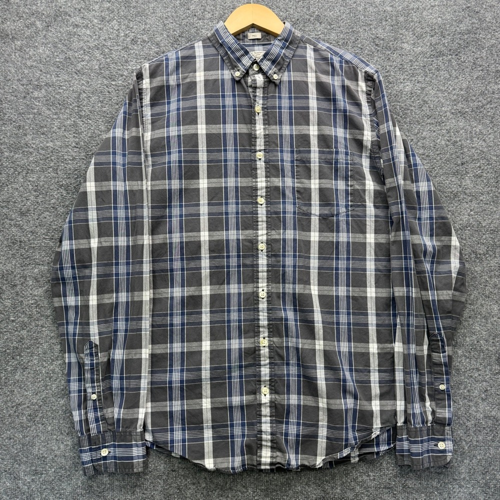J.Crew A9211 Button Down Shirt Mens LT Blue Gray Plaid Long Sleeve Casual